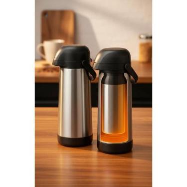 Imagem de 2x Garrafa Térmica Inox Grande 1.8L: Bebidas Quentes/Frias - Congratul
