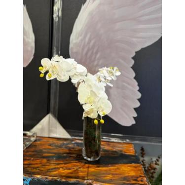 Imagem de Arranjo decorativo orquideas branca e vaso transparente cilindrico vid
