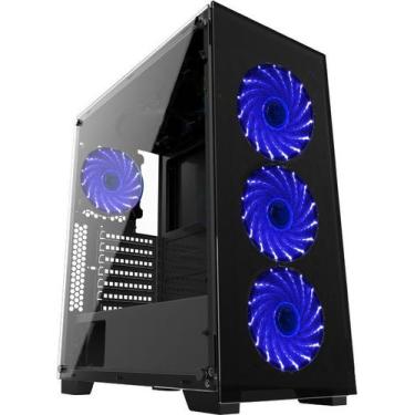 Imagem de GABINETE GAMER VIDRO ATX 01144 FONTE 500W COM 4 COOLERs - Xway, Azul