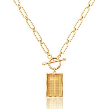 Imagem de Colar Robaice banhado a ouro 14K com letra inicial para mulheres T