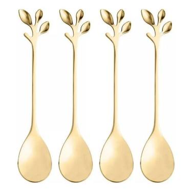 Imagem de Conjunto 4 Colheres de Chá de Aço Inox Leaves Dourado - Wolff