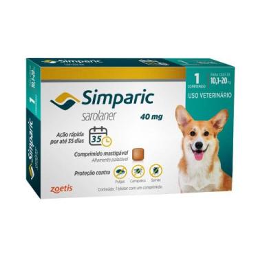 Imagem de Antipulgas Zoetis Simparic Cães De 10,1 A 20Kg - 1Cp De 40Mg