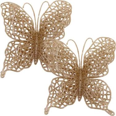Imagem de Kit 4 Pendente Árvore Natal Borboleta Natalino Gold De 15cm - Genérico