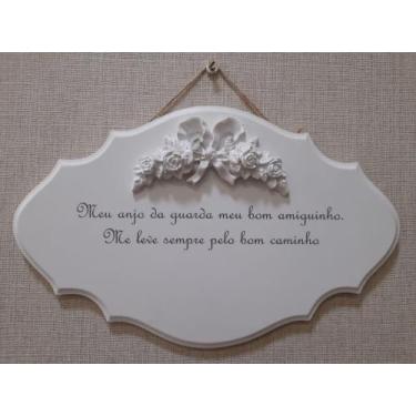 Imagem de Placa Decorativa Mdf Anjo da Guarda com aplicação em alto relevo de re