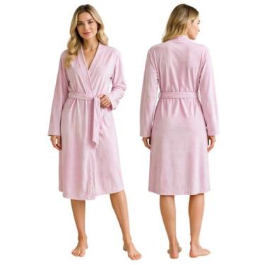 Imagem de Roupão Feminino Robe Kimono Aveludado com Toque de Seda Cor:RosaTamanh