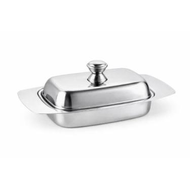 Imagem de Manteigueira De Inox Com Tampa Para Vedação 20cm Porta Manteiga Retang