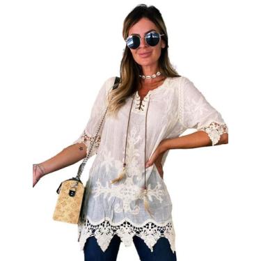 Imagem de Blusa Camisa Importada Renda Algodão Moda Praia Levinha / Saida de Pra