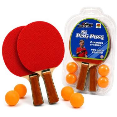 Imagem de Kit Ping Pong 2 Raquetes 4 Bolas Completo Tênis De Mesa Esportivo Prof