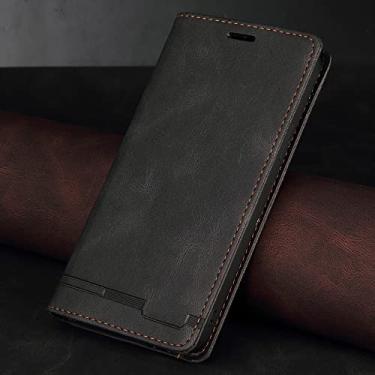 Imagem de Capa retro flip para celular Capa tipo carteira de couro para Samsung Galaxy A02S A03S A10 A11 A12 A20 A21 A21S A32 A40 A41 A50 A51 A52 A71 A72 A82, preta, para Galaxy A10 (M10)