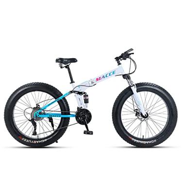 Imagem de Mountain Bike dobrável de 66 cm, bicicleta dobrável com suspensão total de 24 velocidades, bicicleta dobrável para montanhas, adulto/homens/senhoras, bicicleta dobrável de freio a disco duplo, preta, branca (66, branca)