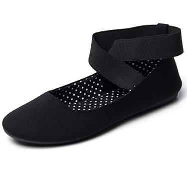 Imagem de Alpine Swiss Peony sapatilhas de balé femininas elásticas tiras no tornozelo mocassins sem cadarço, Preto, 9