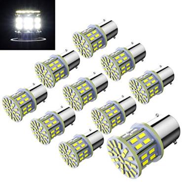 Imagem de Efoxcity 12V 1156 Pacote com 10 lâmpadas LED brancas brilhantes 1156 1141 1003 50-SMD para interior de carro RV luz de campista