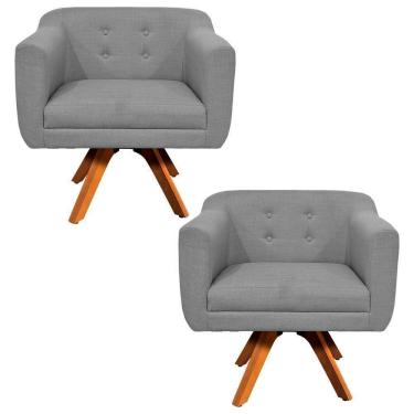 Imagem de Kit 02 Poltronas Giratória Julia Linho Base Madeira