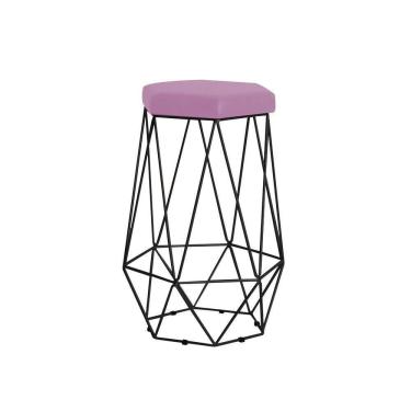 Imagem de Banqueta Rubel Base Preta Veludo Rosê Gran Belo