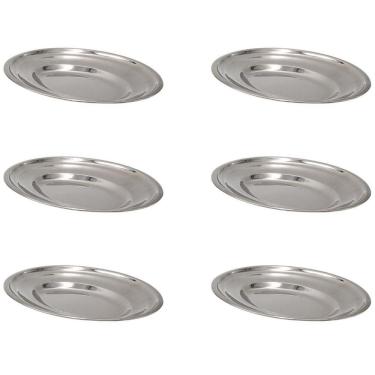 Imagem de Kit 6 Bandeja Travessa Oval Inox 25Cm Pequena Porção