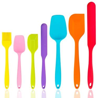 Imagem de Conjunto de 7 espátulas de silicone, espátulas de borracha resistente ao calor, conjunto de utensílios de cozinha para cozimento antiaderente, sem costura e design flexível, pode ser lavado na