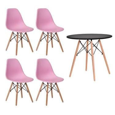 Imagem de Conjunto 4 Cadeiras Eiffel Eames Rosa Claro + 1 Mesa Eames 80cm Preta