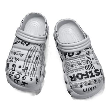 Imagem de SHABADUER Tamancos de verão masculinos e femininos, sapatos aquáticos casuais confortáveis, chinelos por , sapatos de praia, Branco, cinza, 4 Women/0 Men