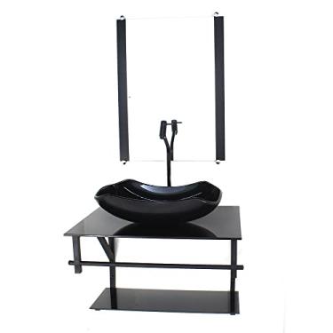 Imagem de GABINETE DE VIDRO PARA BANHEIRO 60CM AP CUBA ABAULADA PRETO FULL COM TORNEIRA PRETA