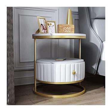 Imagem de Mesas Laterais de Cama Mármore Sofá Canto Armário Quarto Armazenamento Cabeceira Armário Gaveta Armário Redondo Mesas de Cabeceira para Quarto (Cor: 07)