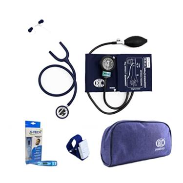 Imagem de Conjunto Esfigmomanometro Esteto Bic + Garrote + Termometro (Azul)