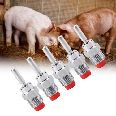 Imagem de 5 pe?as bebedouros autom¨¢ticos para porcos linha de a?o inoxid¨¢vel bebedouros de mamilo bebedouros com chap¨¦u vermelho haste longa para porcas leit?es ¨¢gua pot¨¢vel