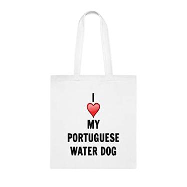 Imagem de Sacola portuguesa para cães de água, presente para cachorro de água português, aniversário de cachorro de água português bolsa de ombro para cachorro de água português, bolsa de ombro reutilizável para cães de água portugueses, Branco