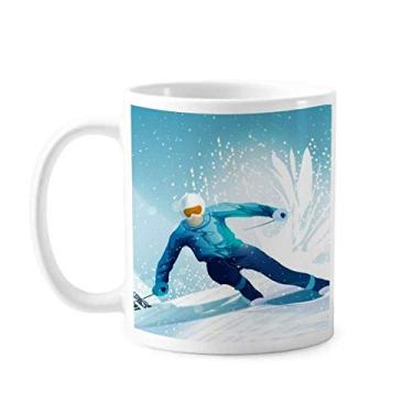 Imagem de Esquis e bastão de esqui para esportes de inverno caneca de cerâmica xícara de porcelana de café louça