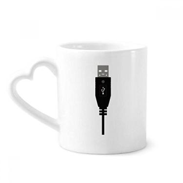 Imagem de Cabo de carregamento USB preto padrão caneca café cerâmica copo de coração de vidro