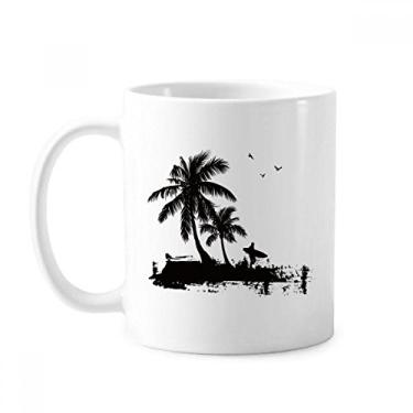 Imagem de Caneca de cerâmica com estampa de árvore de coco de praia cerâmica xícara de porcelana de café