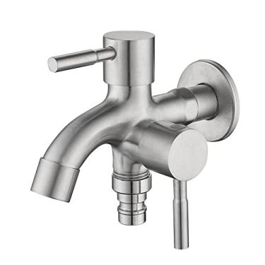 Imagem de LIDON Torneira externa da máquina de lavar torneira dupla uma em duas saídas aço inoxidável máquina de lavar torneira uso duplo montado na parede varanda esfregão torneira da pia para jardins