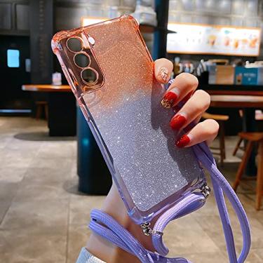 Imagem de Estojo de alça de pescoço cruzado para Samsung Galaxy A52 S21 Ultra S20 FE S10 Plus Note 20 A71 A21S A12 A32 Capa transparente com glitter, laranja roxo, para nota 20 ultra
