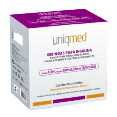 Imagem de Seringa para Toxína Botulínica e Insulina Uniqmed 0,3ml 32G 5x0,23mm 30UI (Caixa com 100 Unidades)