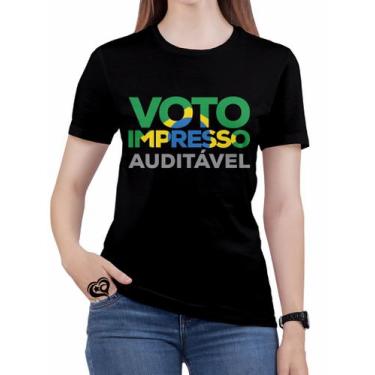 Imagem de Camiseta Voto Impresso Auditavel Feminina Brasil Blusa Preto - Alemark