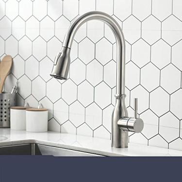 Imagem de Torneiras de cozinha torneiras de latão para pia de cozinha monocomando retrátil mola bico misturadores torneira quente água fria guindaste, M