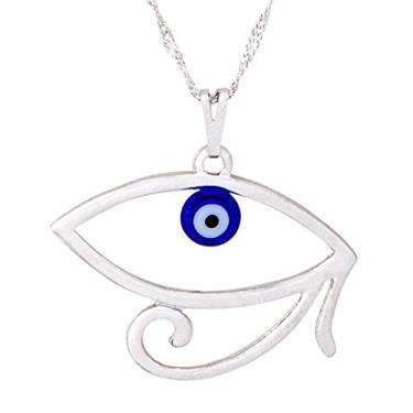 Imagem de Colar Olho de Hórus com Olho Grego 30mm - Sunshine Cristais Cor:Prata