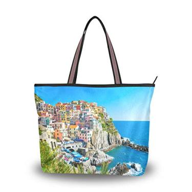 Imagem de Bolsa de ombro My Daily feminina com estampa de paisagem da costa marinha da Itália, Multi, Large