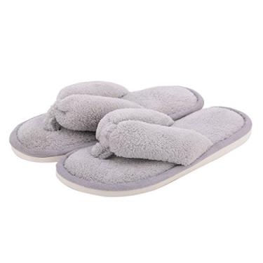 Imagem de Onmygogo Pantufas femininas de bico aberto com espuma viscoelástica, pele sintética macia, antiderrapante, Cinza, 9-10