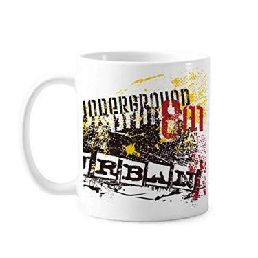 Imagem de Graffiti Street Caneca preta laranja padrão urbano cerâmica café porcelana copo talheres