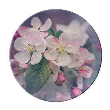 Imagem de Prato de flores brancas rosa lindo prato decorativo de porcelana salver talheres, louça de jantar