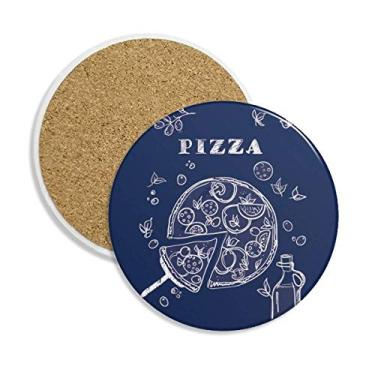 Imagem de Porta-copos de cerâmica com desenho de linha Pizza Italy Foods porta-copos com pedra absorvente para bebidas presente 2 peças