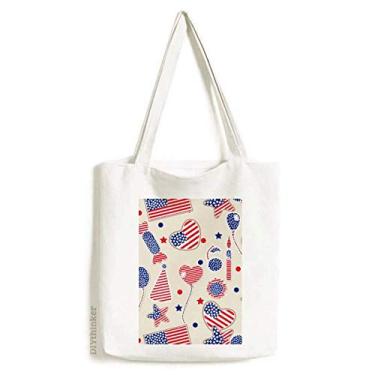 Imagem de Bolsa de lona de lona com bandeira de coração doce e coração dos EUA, bolsa de compras casual