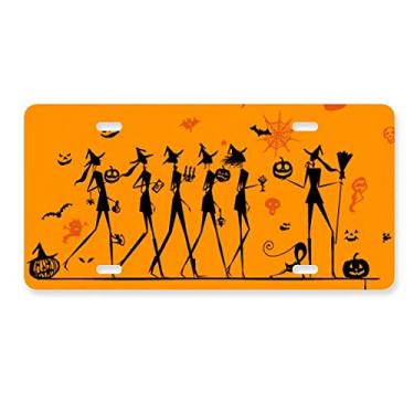 Imagem de DIYthinker Etiqueta de aço inoxidável para decoração de placa de carro com estampa de bruxa longa de Halloween