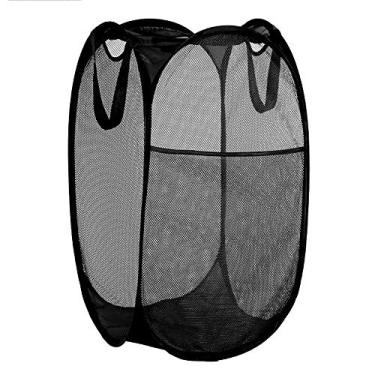 Imagem de BATTOO Cestos de lavanderia dobráveis de luxo de malha para lavanderia com bolso latera...