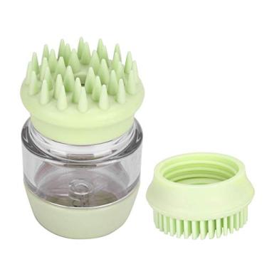 Imagem de Fockety Escova de cuidados para animais de estimação, pente de chuveiro com design dispensador de 8,9 x 4,8 cm, material de borracha macia, escova de massagem, cabeça de cachorro para casa, banheiro para gato (verde)