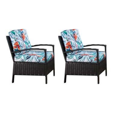 Imagem de Kit 2 Poltronas em Fibra Sintética para Jardim e Varanda Base Aço Guaratuba - Café