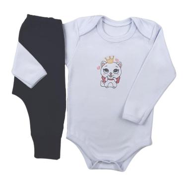 Imagem de Conjunto Body Manga Longa Bordado Gatinha 1 e Calça Suedine Mijão Culote - Roupa Bebê-Feminino