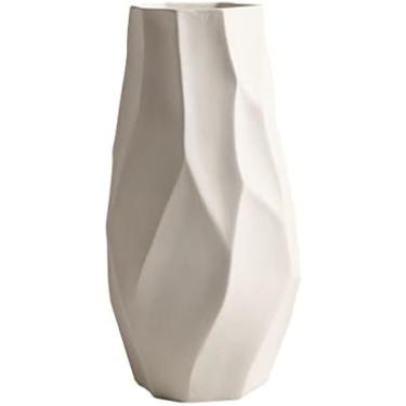 Imagem de Vasos De Cerâmica Para Flores, Vaso De Flor Nórdico Grande, Vaso Decorativo Em Forma De Origami, Vaso De Mesa Para Sala De Estar, Armário De TV, Arranjo De Flores, Decoração,Branco,YUYANAIAI
