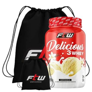 Imagem de DELICIOUS 3 WHEY 900G + MOCHILA IMPERMEAVEL ESPORTIVA PRETA (BAUNILHA)-Unissex