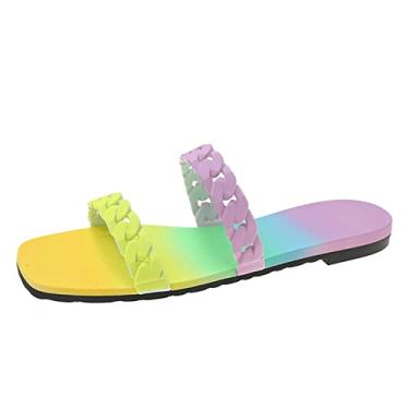 Imagem de Sandálias de dedo aberto respiráveis para mulheres elegantes primavera colorido corrente de verão e sandálias planas chinelos de praia chinelos femininos (roxo, 35-7)